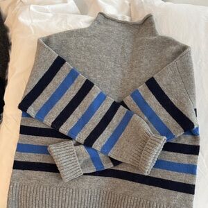 KULE Gray and Blue Striped Women's Turtleneck Sweater